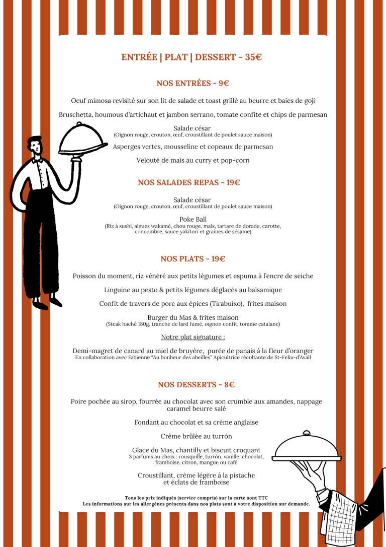 Table du mas menu restaurant