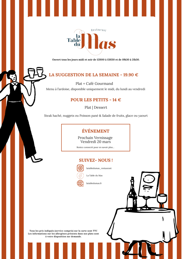 Table du mas menu restaurant